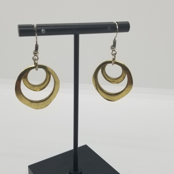 gold tone 2 loop dangle earrings - Picture 1 of 4